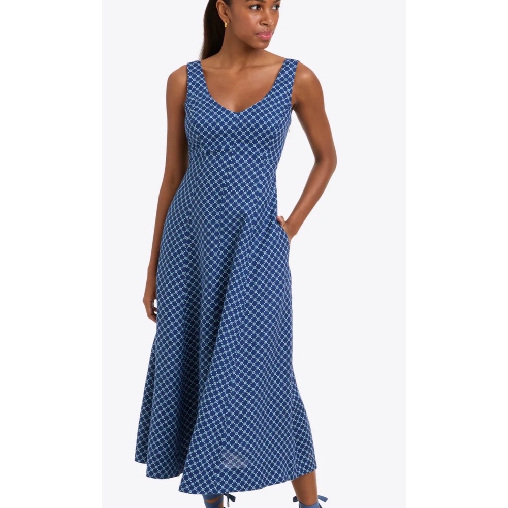 Draper James Opal Midi Dress Nassau Navy Multi Size 2 New With Tags